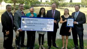 L-R: Assembly Member Rob Bonta, Assembly Member Devon Mathis, Senator Fran Pavley, Fariha Hameed, Martin A. Kropelnicki, Sophia Leiker and Assembly Member James Gallagher